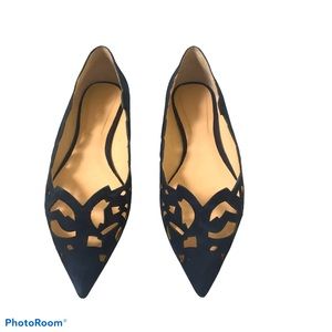 ZARA SUEDE NAVY BLUE LASER CUT OUT FLATS SIZE 9 NWT